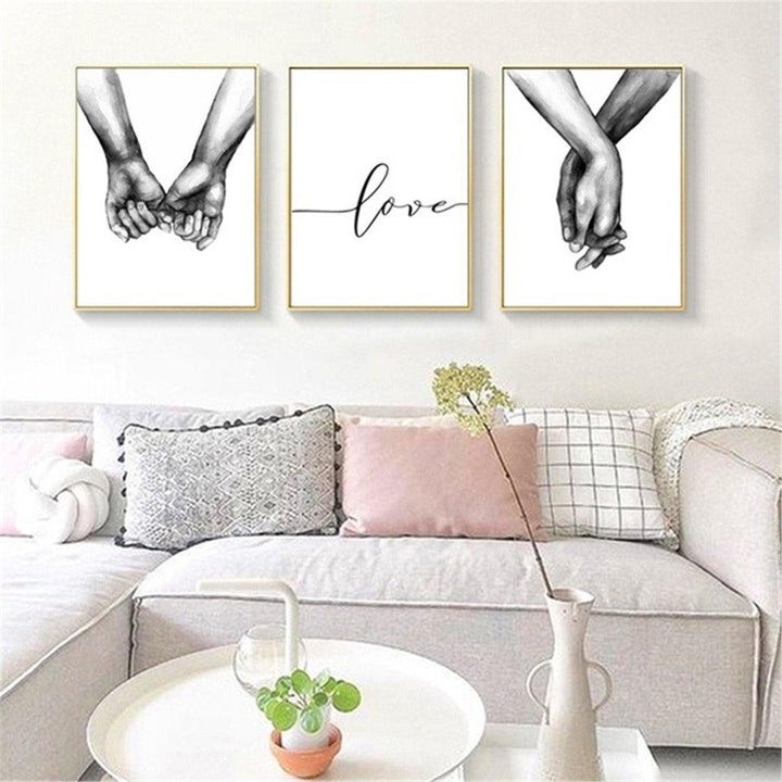 Holding Hand Black And White Picture Cambric Prints Painting Love Wall Sticker Home Decor - MRSLM