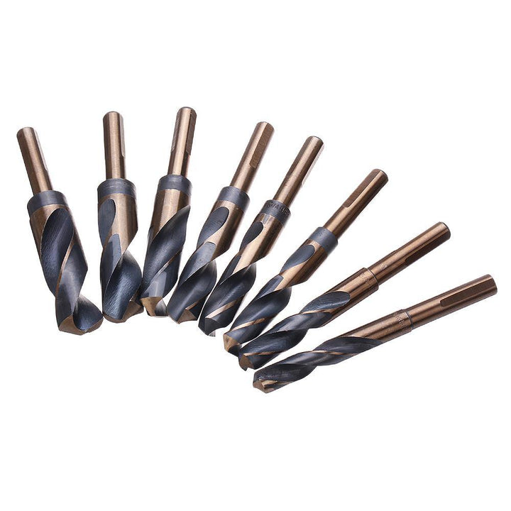 Drillpro 8pcs 1/2 Inch Shank HSS 4241 Twist Drill Bit Set 9/16 to 1 Inch Twist Drill for Wood Metal - MRSLM