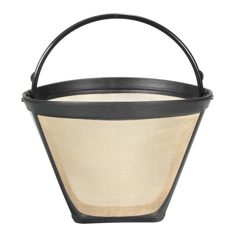 Permanent Reusable #4 Cone Shape Coffee Filter Mesh Basket Gold Tone Coffee Accessories - MRSLM