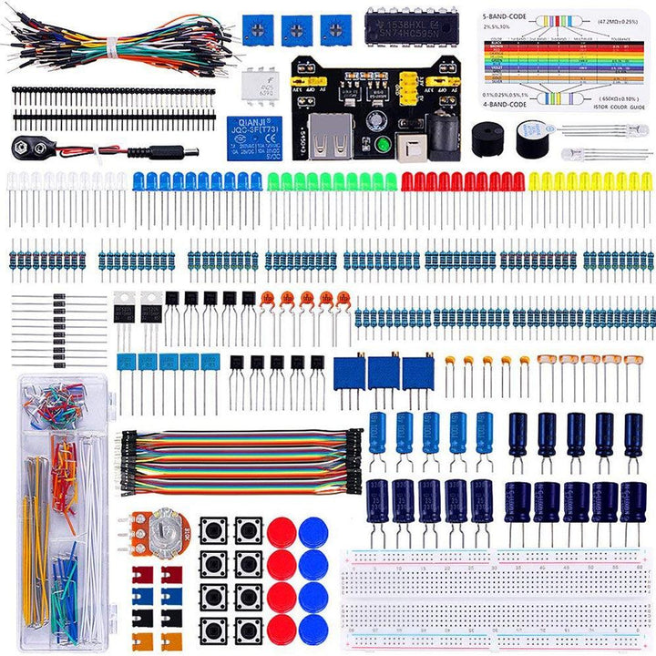 Electronics Component Super Kit with Jumper wires Color Led Resistors Register Card Buzzer for Arduino - MRSLM