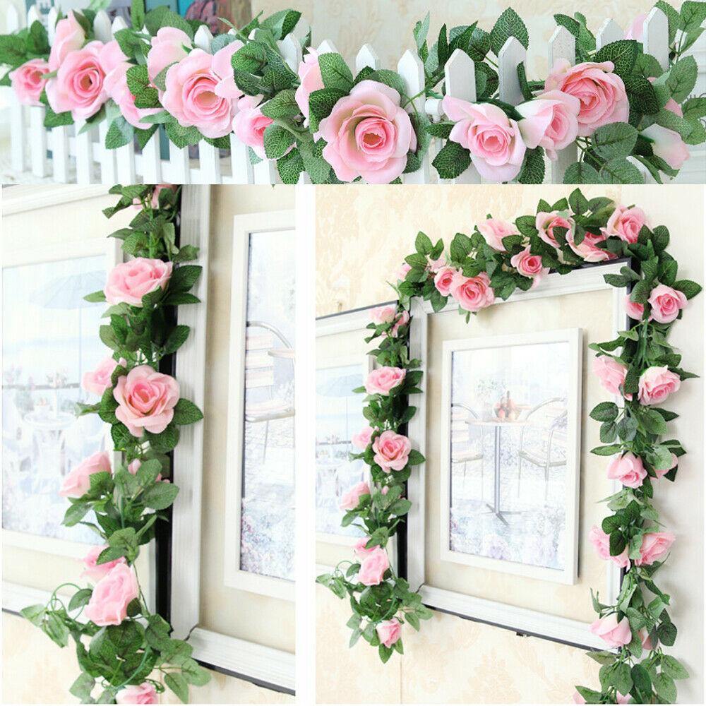 Artificial Rose With Green Leaves DIY Hanging Garland Flowers Vines For Home Wedding Decoration - MRSLM