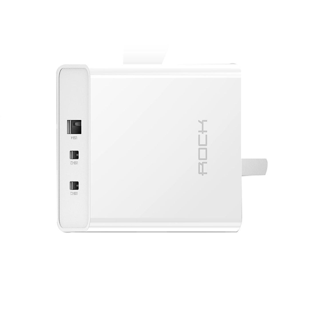ROCK T31 65W GaN PD Fast Charger Mini Adapter High Power Dual Type C+USB Port Smart Output Portable Wall Charger (White) - MRSLM
