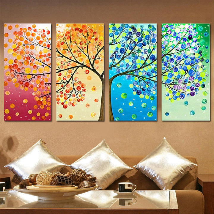 4pcs Canvas Print Painting Wall Decor Four Seasons and Trees Wall Hanging Decorative Art Pictures Frameless for Home Office - MRSLM