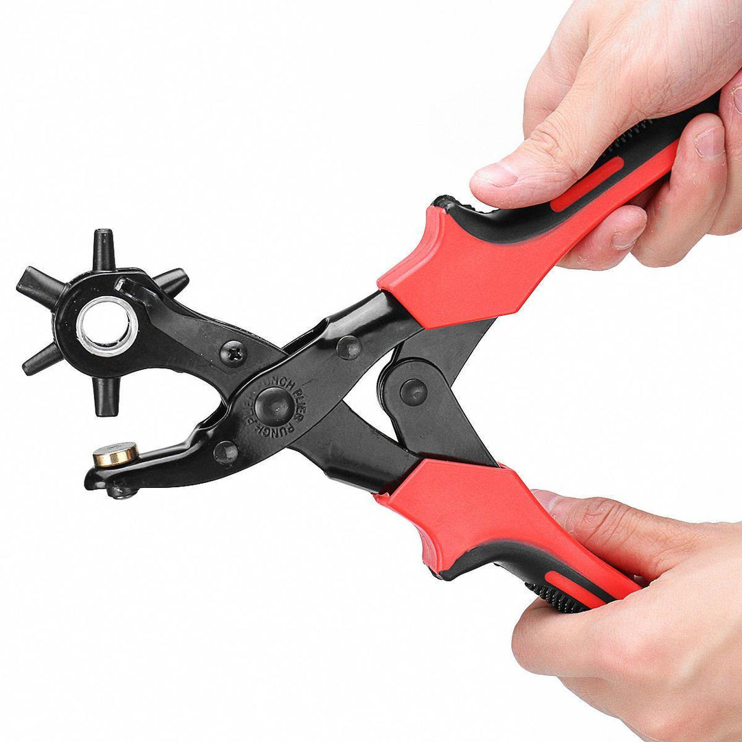 10 Inch Leather Revoling Hole Punch Heavy Duty 6 Size Pliers Punch Belt Holes Tool - MRSLM