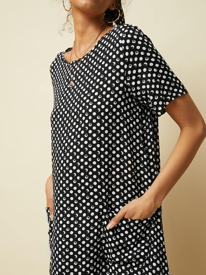 Summer Polka Dot Print Short Sleeve Plus Size Dress - MRSLM