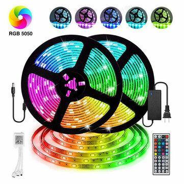 12V LED Light Strip 5M/10M/15M 16.4ft/32.8ft/49.2ft 5050 RGB LED Tape Lights RGB Rope Lights 16 Milions Colors Flexible Changing LED Strip Lights with Remote for TV Bedroom Party Home Lighting Kitchen - MRSLM