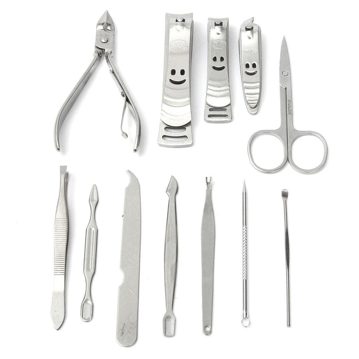 12pcs Nail Care Cutter Kit Set Cuticle Clippers Pedicure Manicure Tool with Case - MRSLM