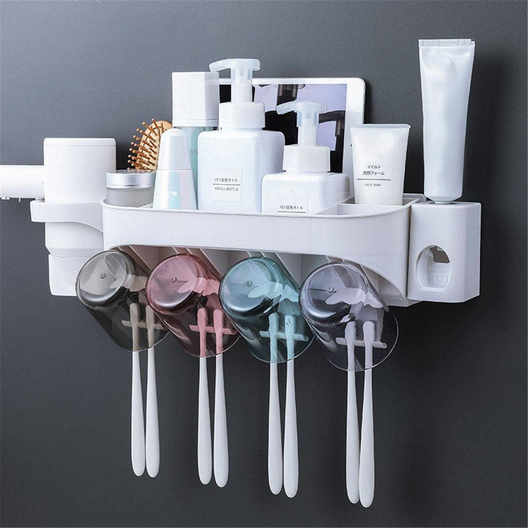 2/3/4 Cups Automatic Toothpaste Toothbrush Holder Wall Hanging Hair Dryer Rack - MRSLM