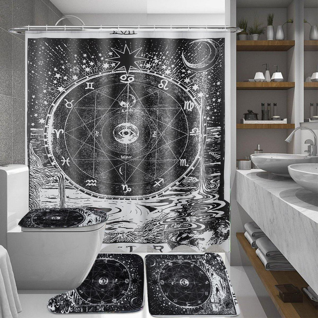 3D Digital Printing Bathroom Shower Curtain Waterproof Toilet Cover Mat Non-Slip Bathroom Rug Set for Bathroom Decor - MRSLM