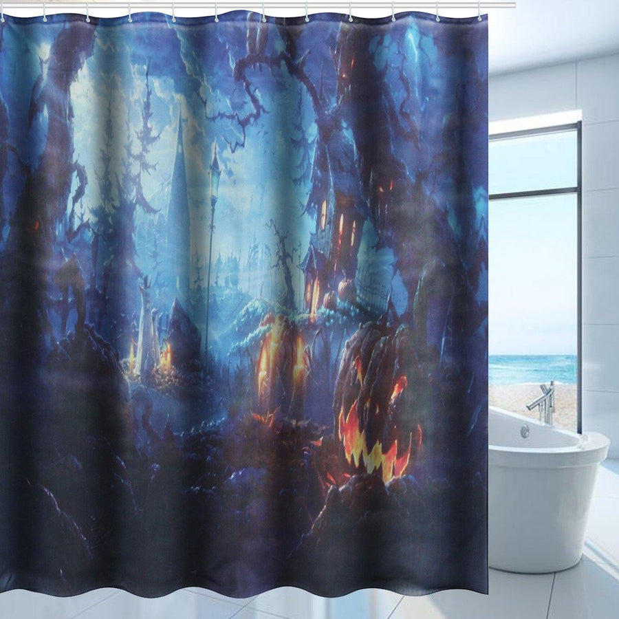 71''x71''Halloween Bathroom Decor Underwater Waterproof Shower Curtains with 12 Hooks - MRSLM