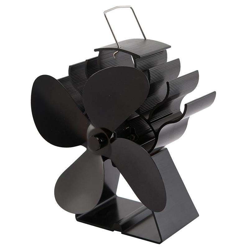 4 Blade Eco-friendly Black Stove Fan Low Noise Home Fireplace Fan Efficient Heat Distribution - MRSLM