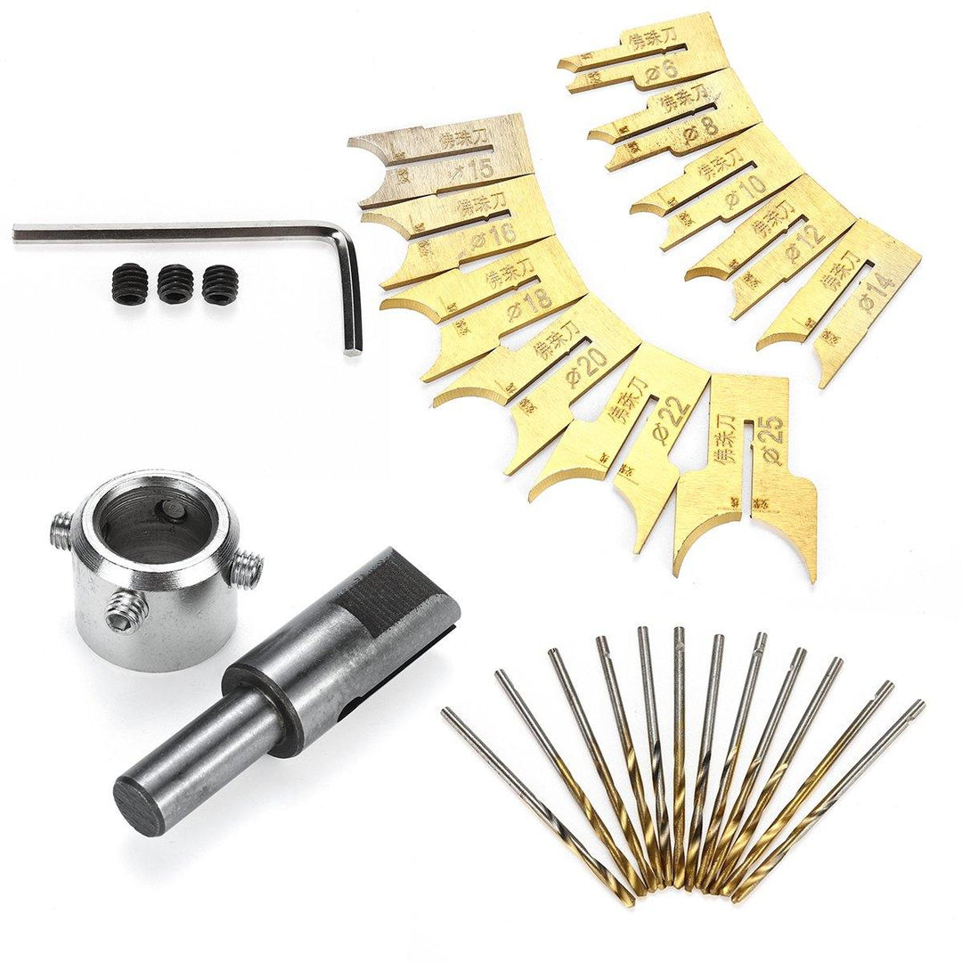 Drillpro 24pcs 6-25mm Alloy Ball Cutter Woodworking Drilling Wooden Beads Drill Rotary Bead Molding Tool - MRSLM
