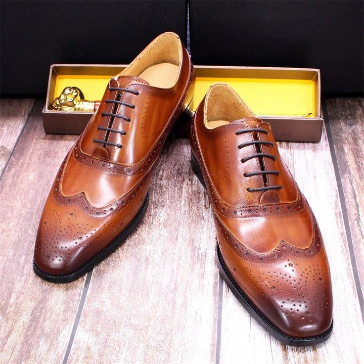 Men's Classic Japanese Leather Shoes Brogue Carved Hollow - MRSLM
