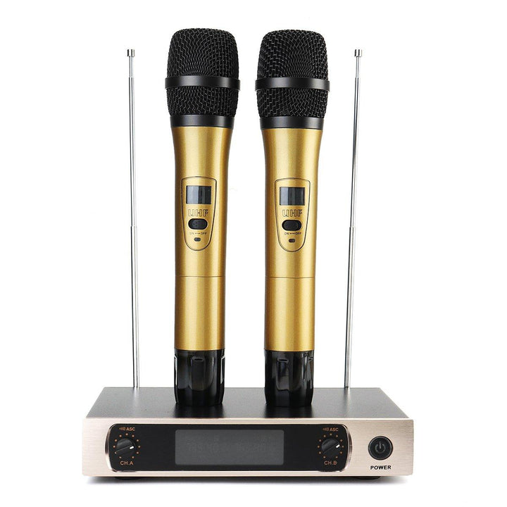 UHF Wireless Microphone System LCD Display Dual Handheld Mic Party KTV Cordless Microphones - MRSLM