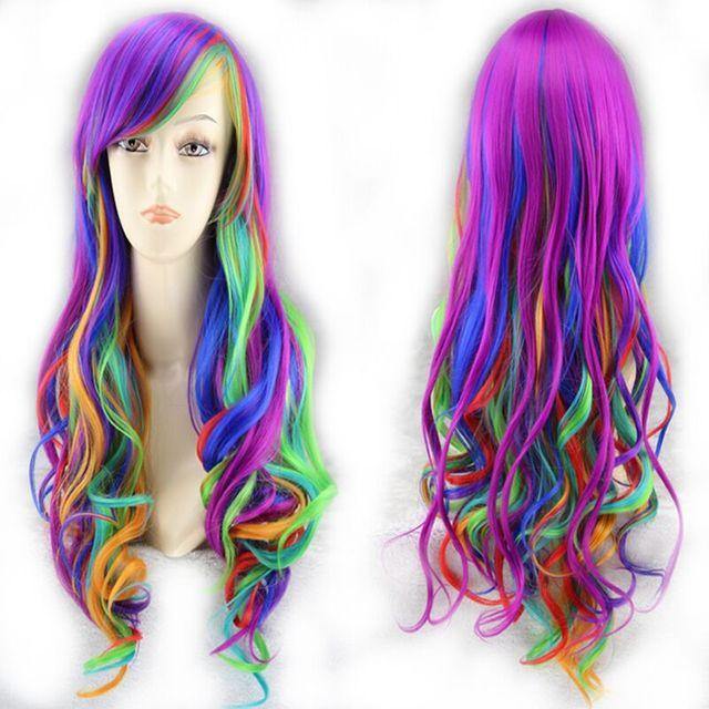 Rainbow Seven Color Mixed Wave Long Roll Gradient Wave Roll Cospaly Wig - MRSLM