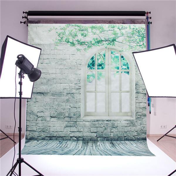 1.5x2m Brick Wall Window Floor Studio Silk Photography Backdrop Photo Background Studio Props - MRSLM