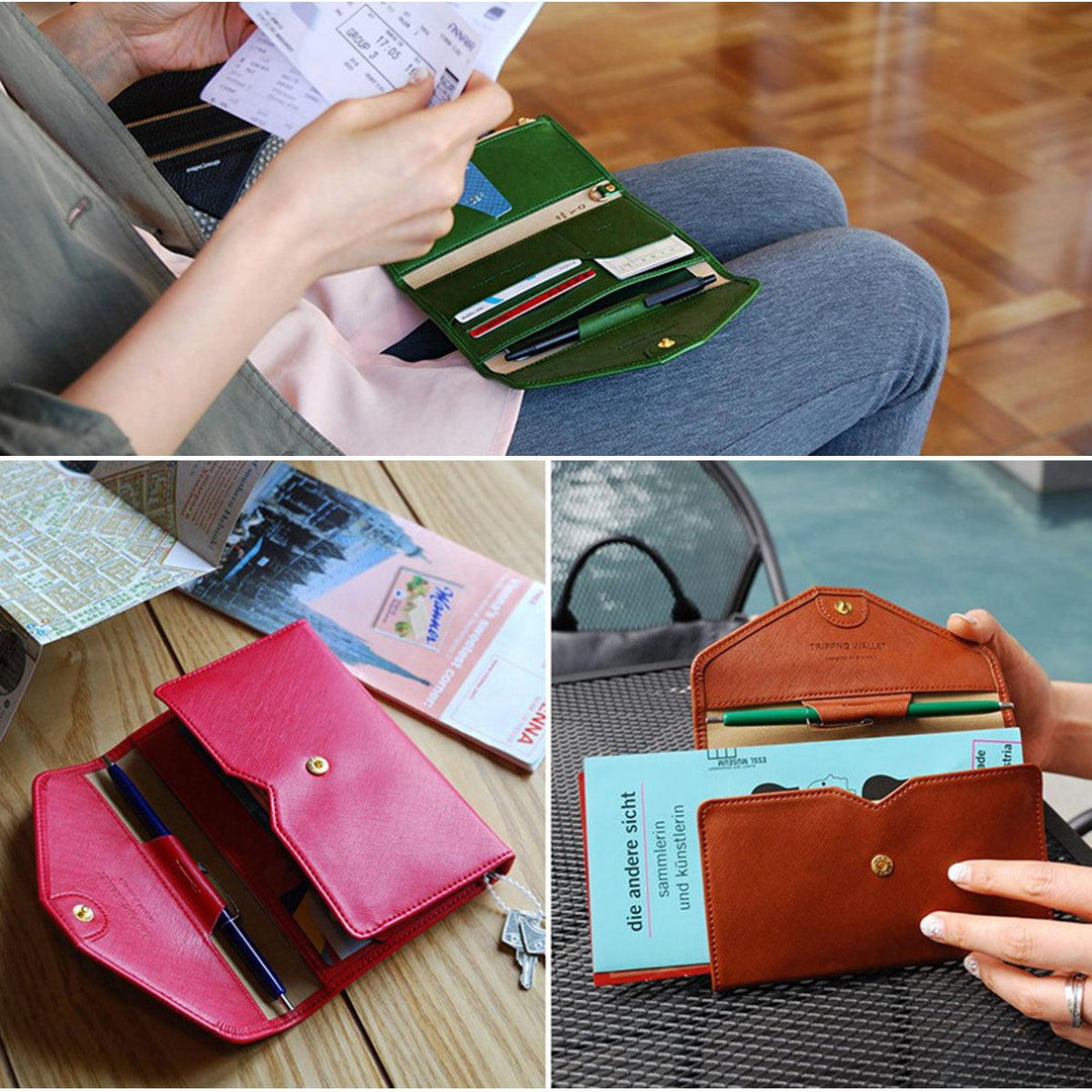 New Document Folder PU Tri-fold Multi-function Travel Passport Credit Card ID Card Cash Holder Organizer Wallet Purse Case Bag - MRSLM