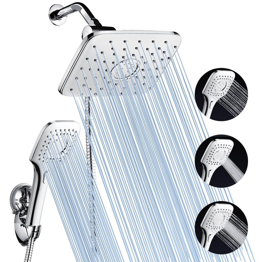 ABS and Chrome Finish Faucet Shower Head Combo w/ 60Inch Stainless Steel Hose for Bathroom - MRSLM