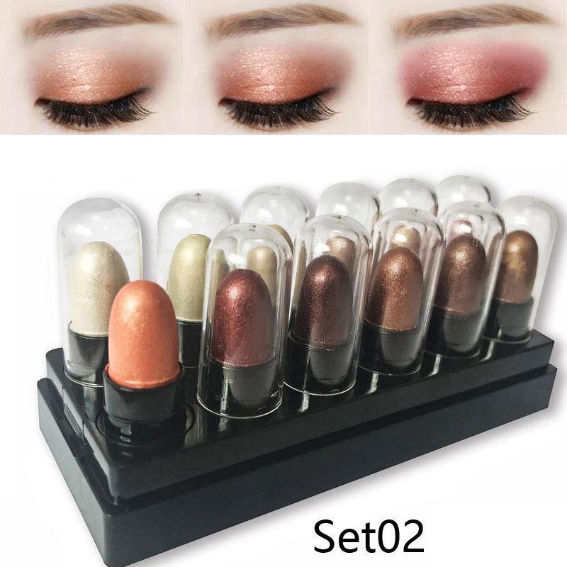 Mini Eyeshadow Stick Set Shimmer Glitter Eye Shadow Cream Set 12 Pcs Lasting Eyeshadow - MRSLM