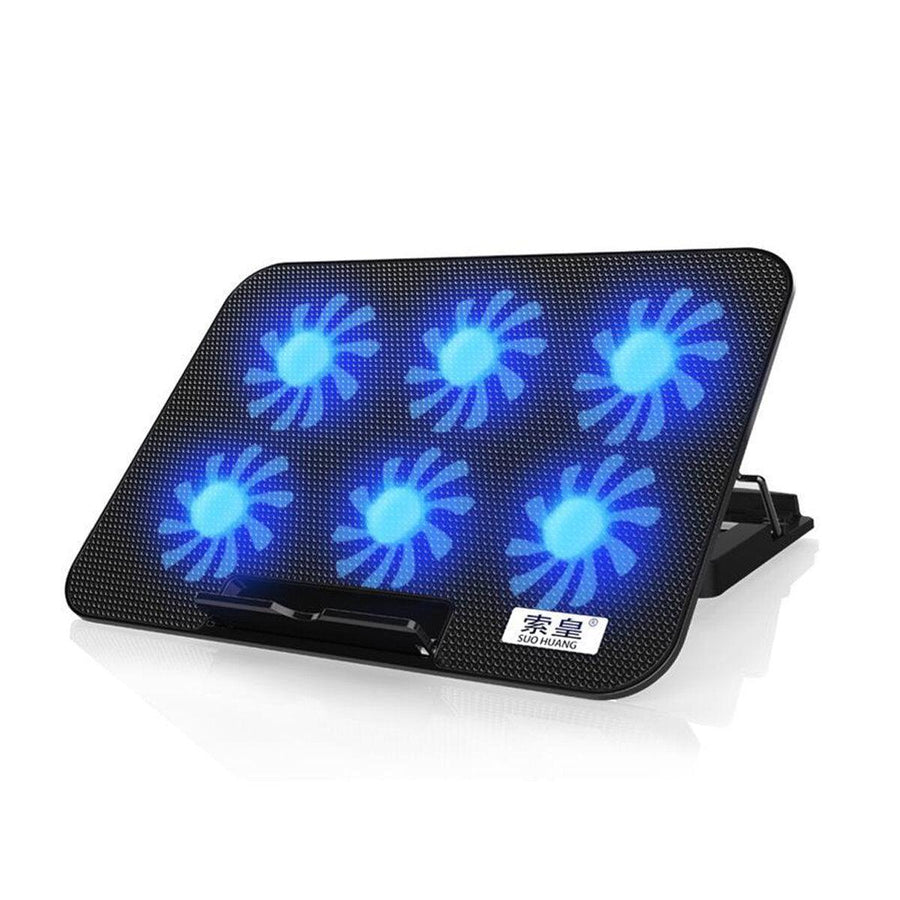 12-18 inch Laptop Cooling Pad with 2 USB Ports 6 Cooling Fan Laptop Cooler Adjustable Speed (Black) - MRSLM
