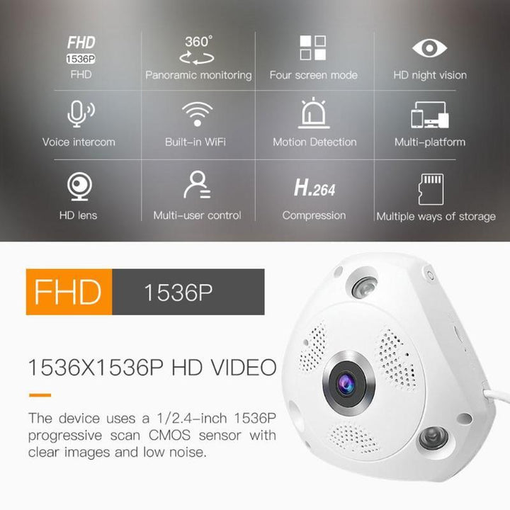 Vstarcam C61S 360 Degree Panoramic HD 1080P Wireless WiFi IP Camera Night Vision - MRSLM