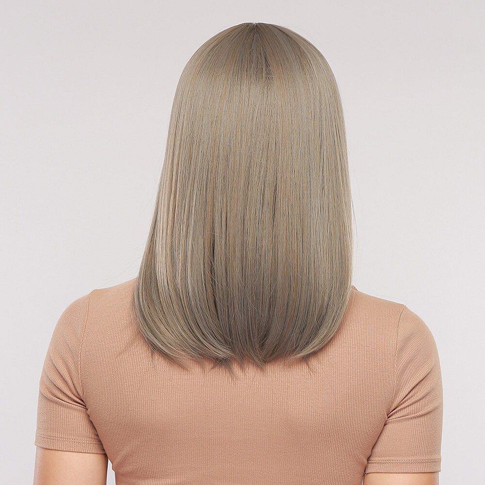 18 Inch Gray Mixed Color Medium-Length Straight Hair Soft Natural Full Head Cover Wig - MRSLM