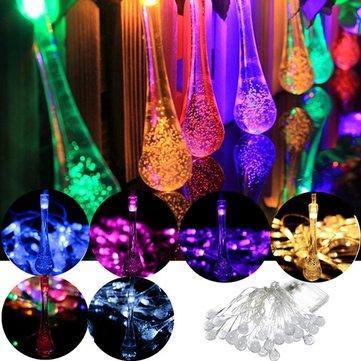 30 LED Solar Powered Raindrop Fairy String Light Outdoor Xmas Wedding Garden Party Decor - MRSLM
