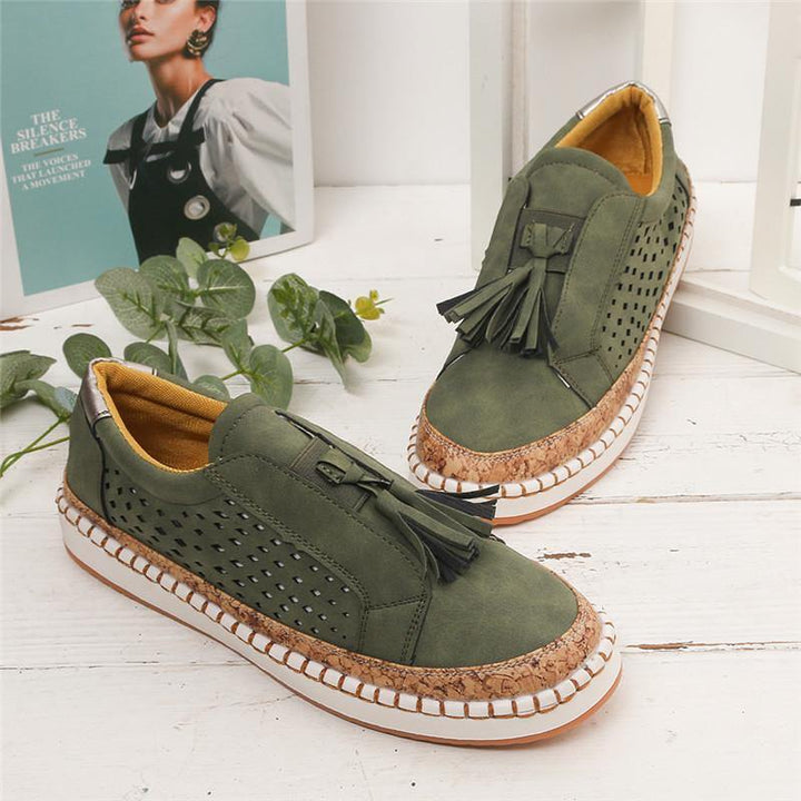 Large Size Women Casual Hollow Out Fringe Loafers - MRSLM