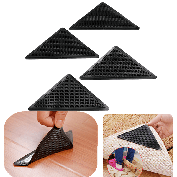 4pcs Anti Slip Coner Rubber Mat Trangle Non Slip Carpet Skid Grippers Rug - MRSLM
