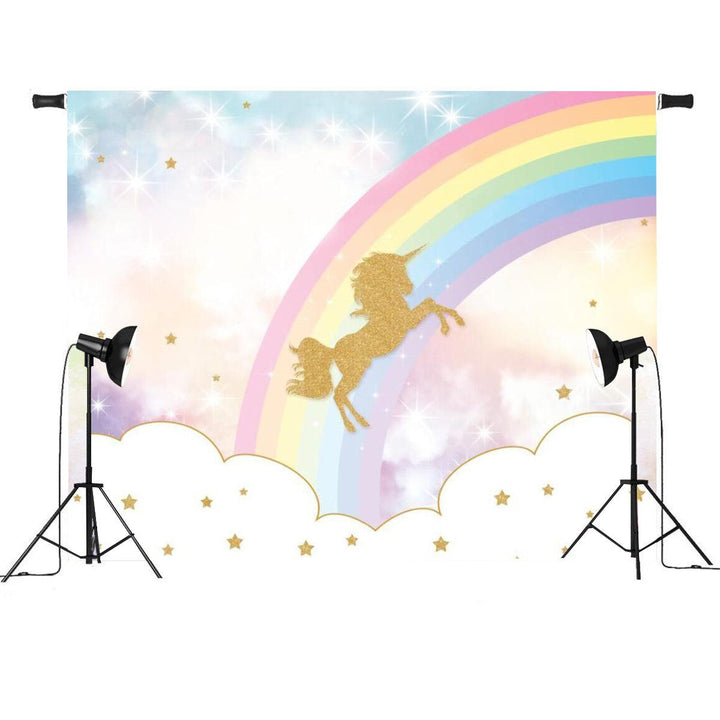 5x3ft 7x5ft Rainbow Sky Gold Unicorn Photography Backdrop Studio Prop Background - MRSLM