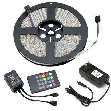 5M DC12V RGB Waterproof Indoor Outdoor Music LED Strip Light + 20 Keys Remote Control + Power Adapter - MRSLM