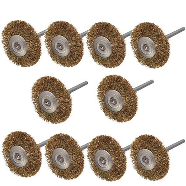 10pcs 3mm Shank Brass Wire Wheel Brushes for Dremel Rotary Tool - MRSLM
