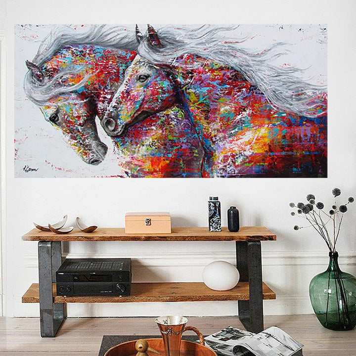 Canvas Running Horse Art Print Paintings Frameless Wall Picture Colorful Poster for Living Room Home Decor - MRSLM