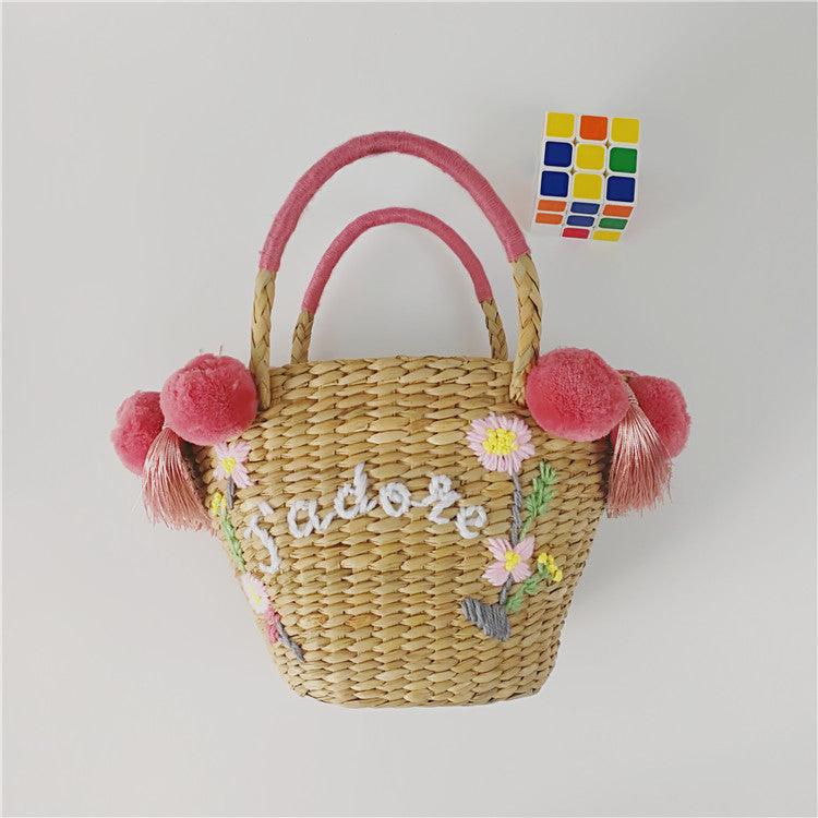 DIY Embroidered Straw Bag Hair Ball New Alphabet Women's Bag - MRSLM