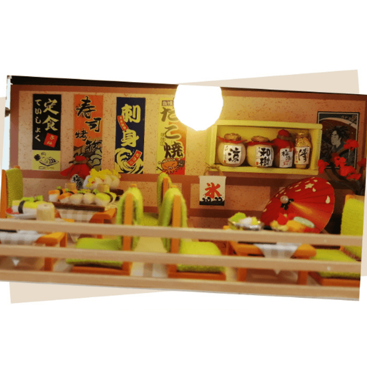 Homeda M2011 Japanese-style Sushi Restaurant DIY Doll House Assembly Cabin Creative Toy With Dust Cover Indoor Toys - MRSLM