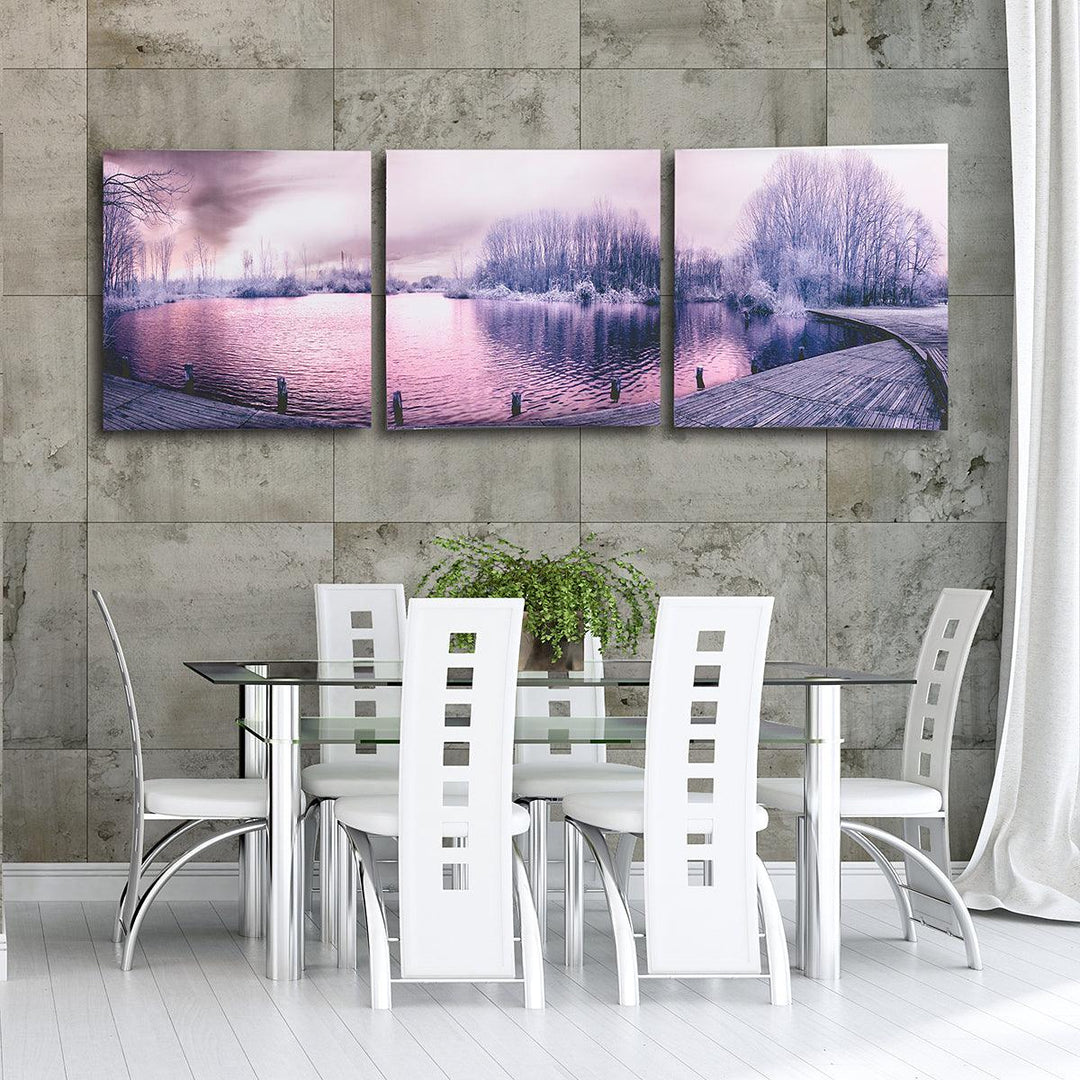 3Pcs Canvas Print Paintings Purple Lake Landscape Oil Painting Wall Decorative Printing Art Picture Frameless Home Office Decoration - MRSLM
