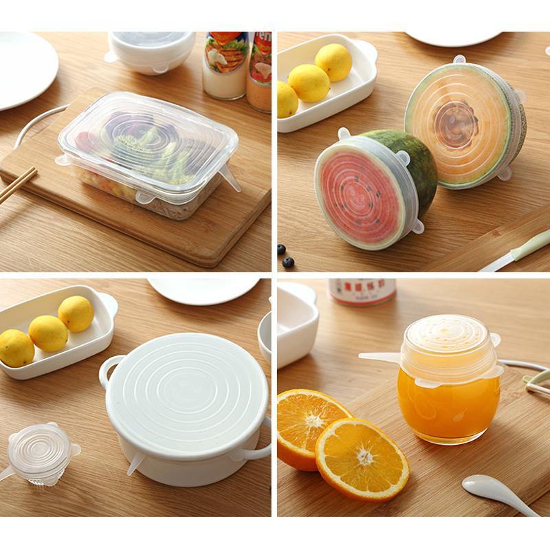 6 PCS Silicone Kitchen Storage Container Lid Multi Function Stretchable Food Keeping Case Cover - MRSLM