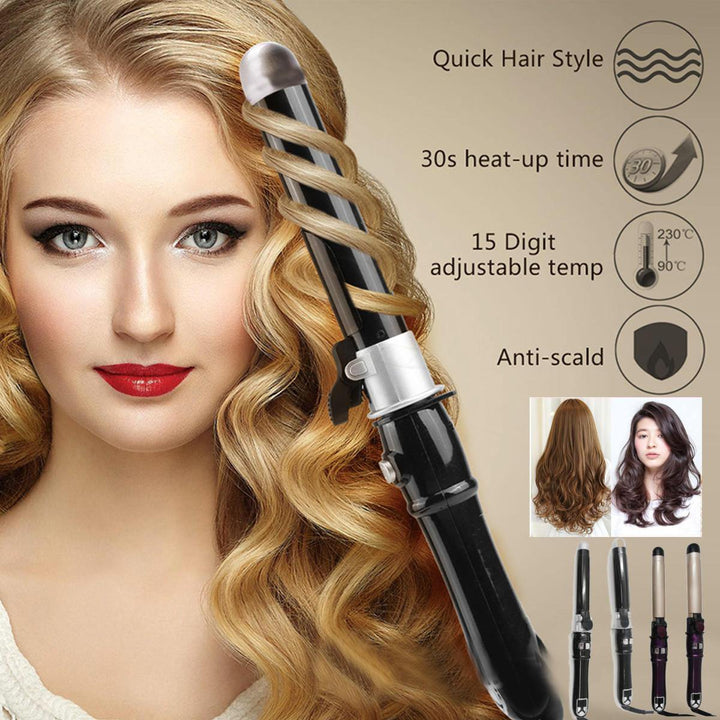 Hair Curler Curling Wand Iron Rotatable Hair Styler Wet&Dry Tongs Curly Hair Styling Tools Temperature Adust - MRSLM