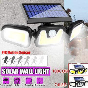 74LED/100COB Solar Street Wall Light PIR Motion Sensor Waterproof Garden Spotlight Lamp - MRSLM