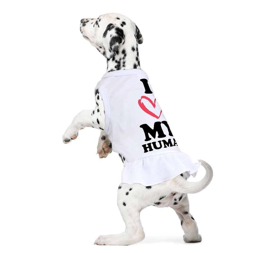 I Love My Human Dog Sundress - Text Design Dog Dress Shirt - Heart Dog Clothing - MRSLM