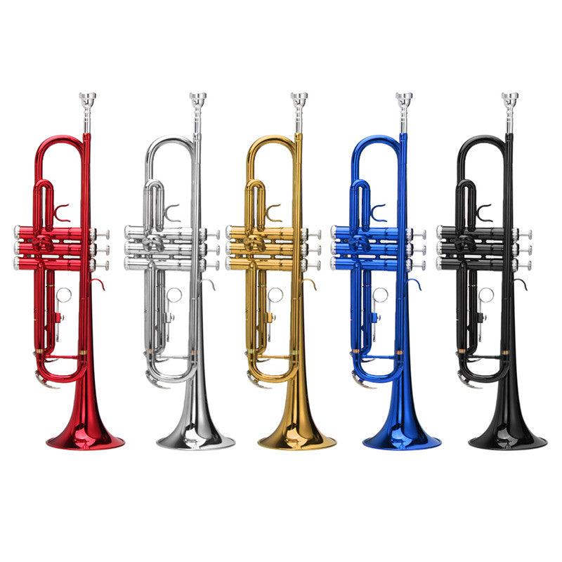 Bb Beginner Trumpet Brass Band Gold Plated Care Kit Case in Gold Silver Red Blue Black - MRSLM