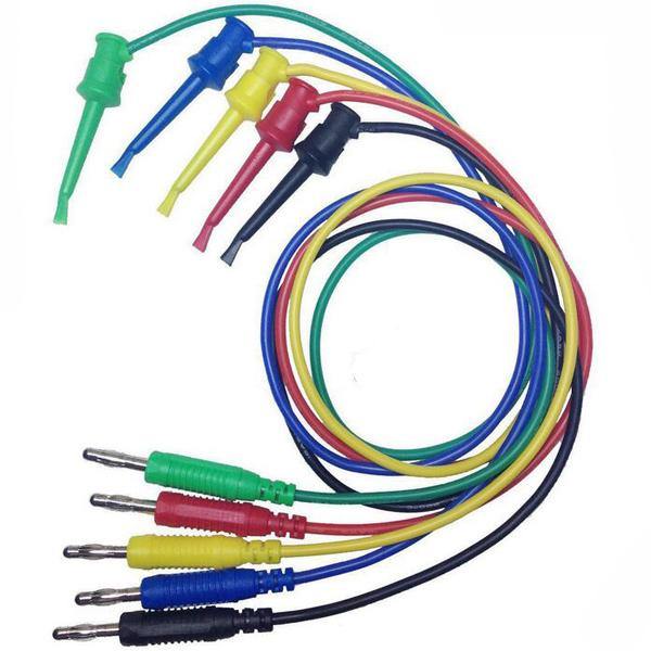 DANIU 5pcs 4mm Banana Plug to Copper Dual Test Hook Clip Cable Lead Wire 100cm - MRSLM