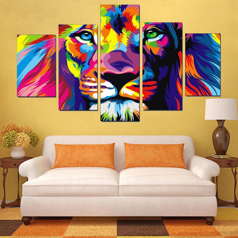 5pcs Canvas Print Paintings Colorful Lion Wall Decorative Printing Art Pictures Frameless Wall Hanging Home Office Decor - MRSLM
