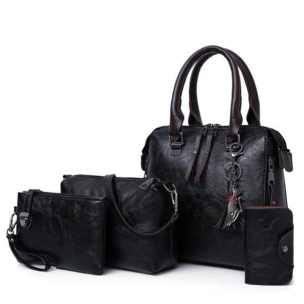 4 PCS Women Faux Leather Elegant Handbag Crossbody Bag - MRSLM
