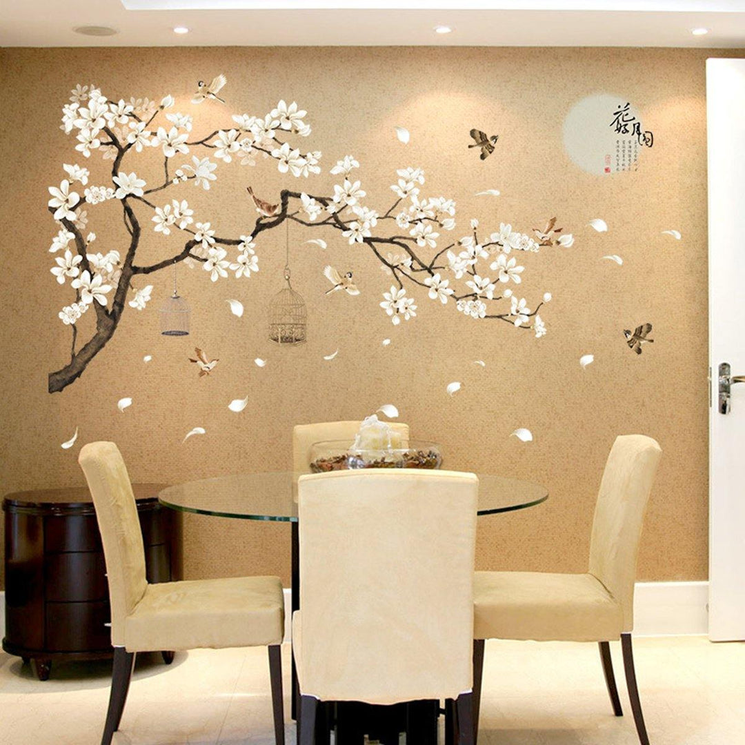 White Blossom Tree Branch Wall Sticker Cherry Blossom Decals Mural Decor - MRSLM