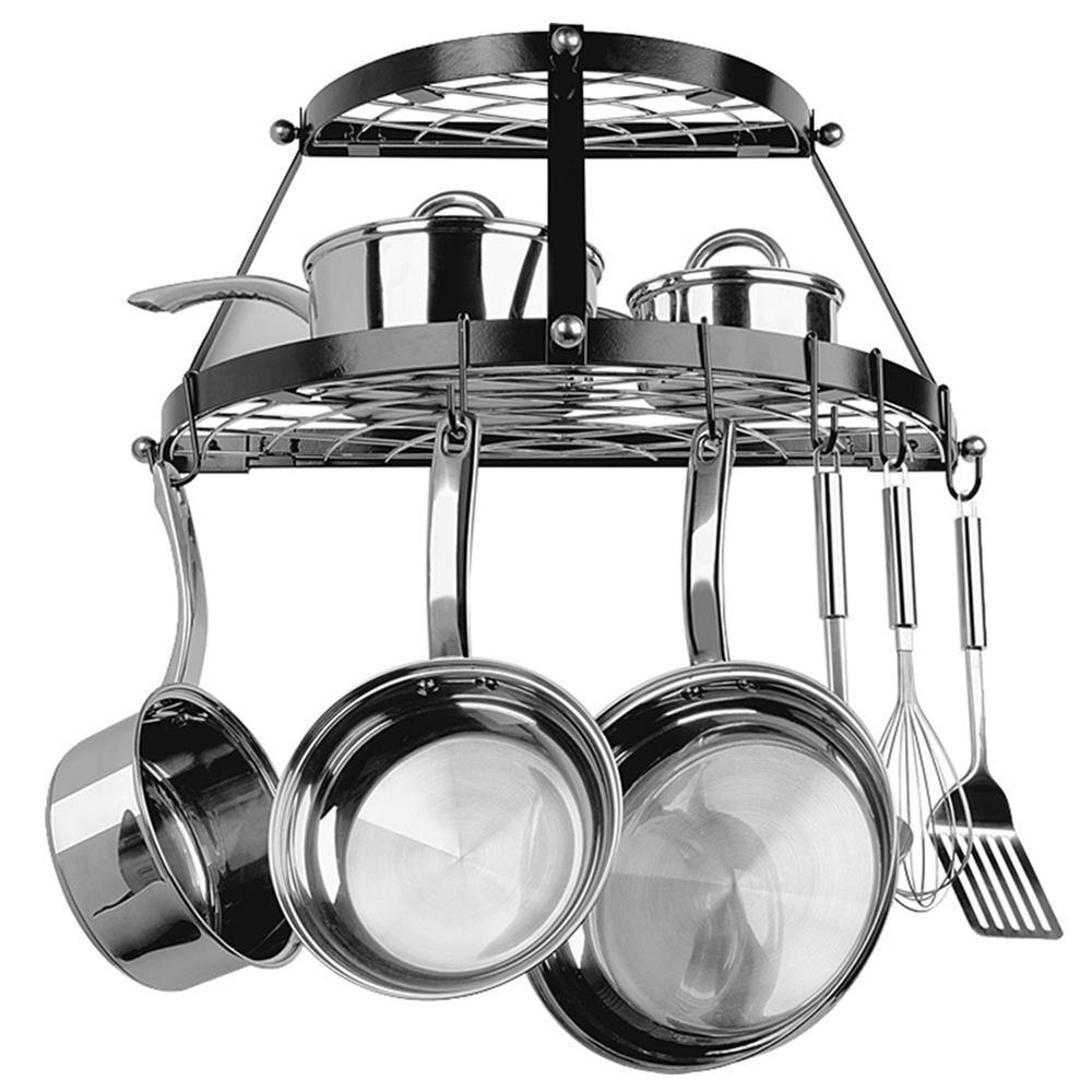 2-Tier Pot Pan Rack for Ceiling W/ Hooks Decorative Oval Mounted Mounted - MRSLM