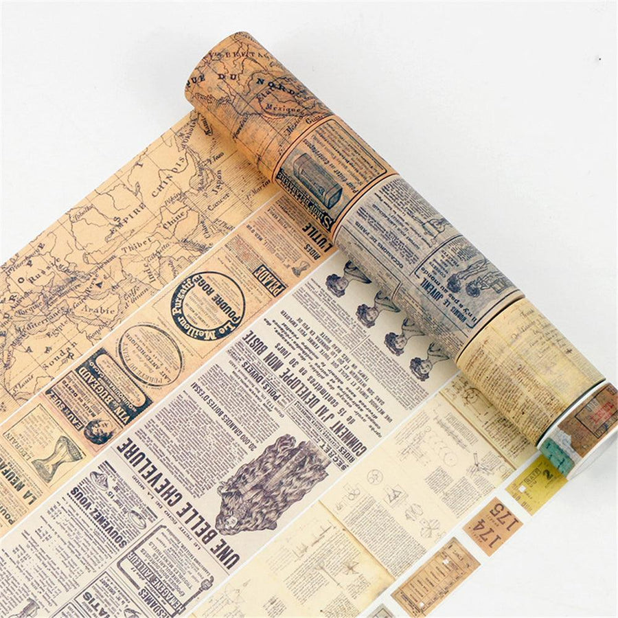 Retro Washi Tape 8 Meters OldTicket Newspaper World Map Pattern Tape Student Journal Diary Decoration Stationery Sticker - MRSLM