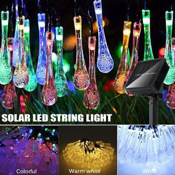 32FT 10M 100LED Solar Water Drop Fairy String Light Outdoor Garden Party Christmas Lawn Lamp Decor - MRSLM