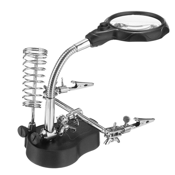 LED Helping Hand Clamp Magnifying Glass Soldering Iron Stand Lens Magnifier Tool - MRSLM