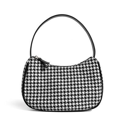 Niche Design Half Moon Shape Stitching Shoulder Bag Lattice Armpit Bag Fashion Baguette Bag Women - MRSLM
